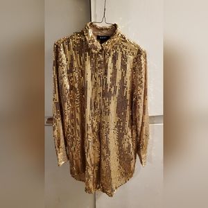 New DKNY Gold Sequined Tunic Button-down